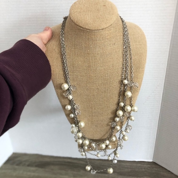 Multi-strand Silver and Pearl Necklace - Picture 2 of 10